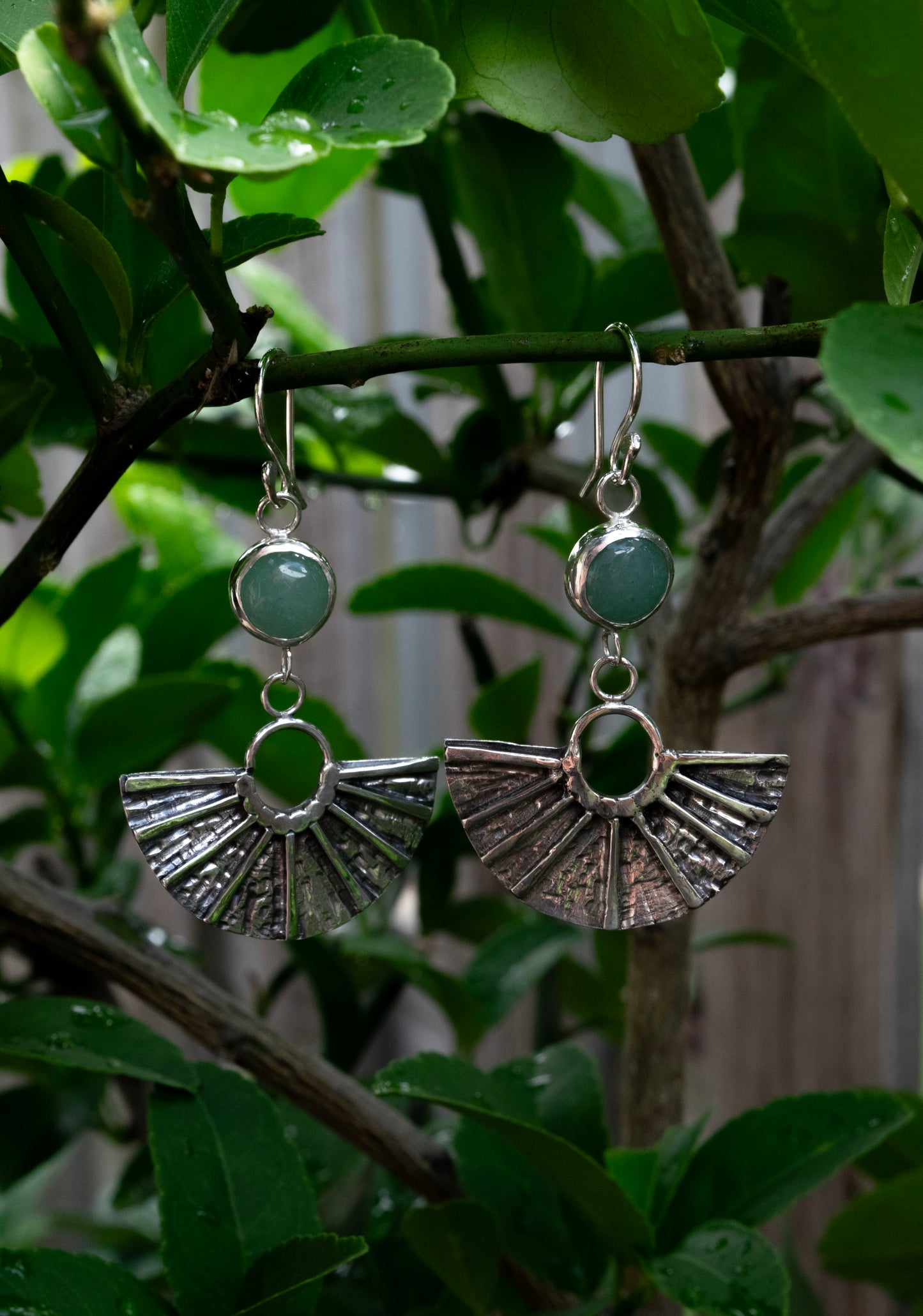 Stirling silver green aventurine hooks