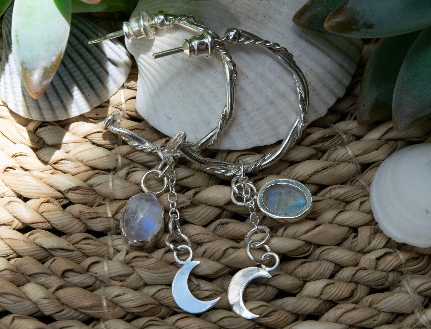 Sterling silver Moonston hoops
