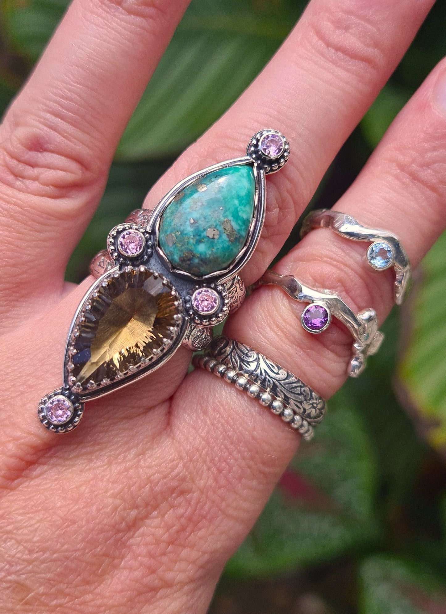 Honey quarts and Campitos turquoise