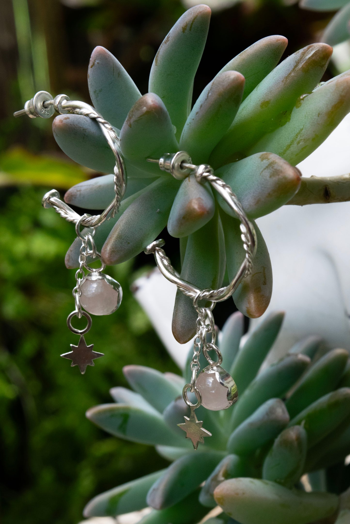 Rose quarts Sterling silver hoops