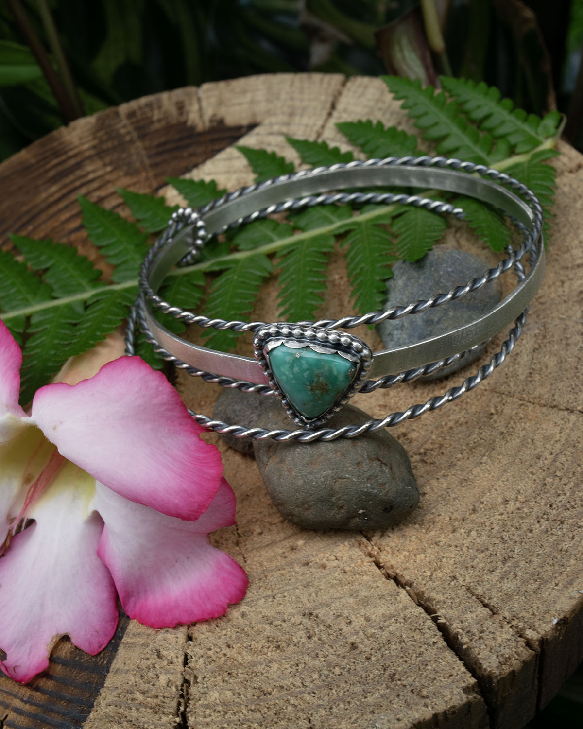 Turquoise Sterling silver bangle stack