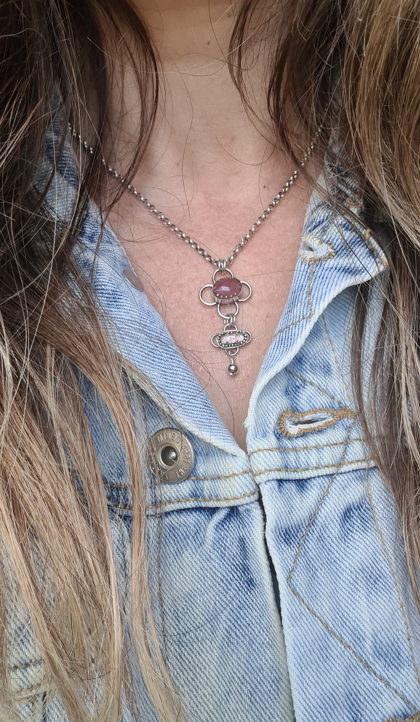 Sterling silver pink tourmaline necklace