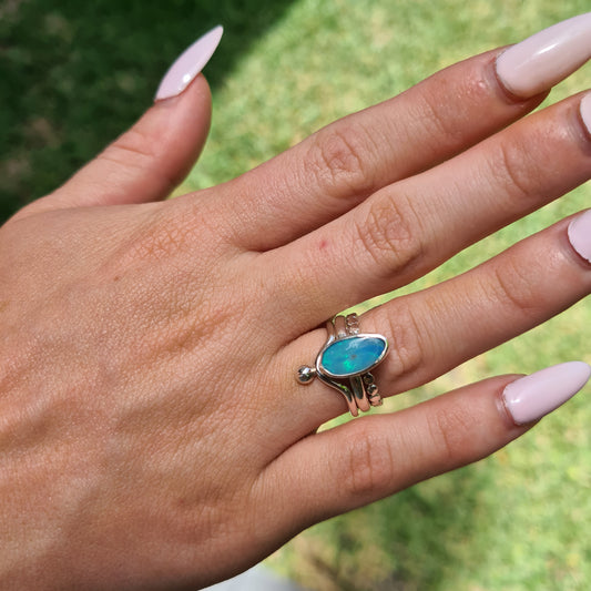 Sterling silver Australian opal doublet ring set
