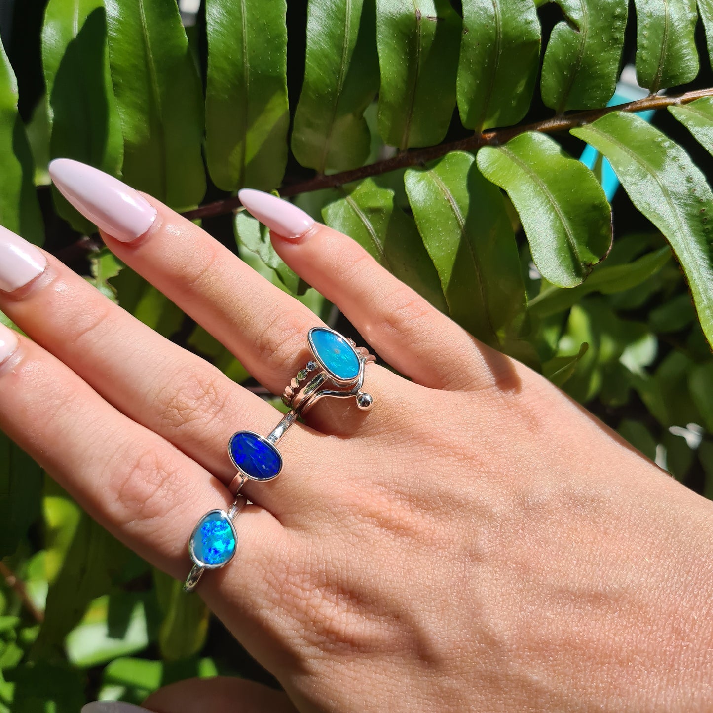 Sterling silver Australian opal doublet ring set