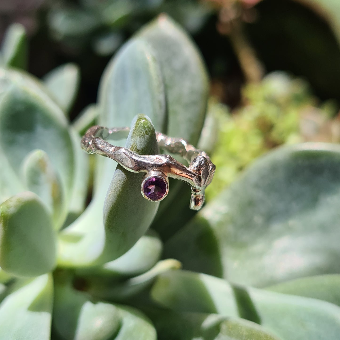 Sterling silver fun molten ring with amethyst