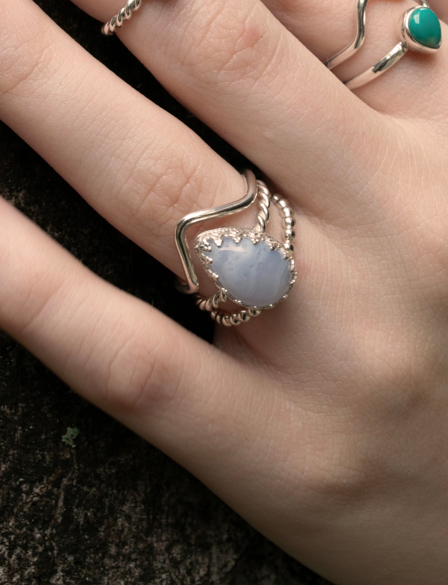 Blue lace agate 3 piece set size J