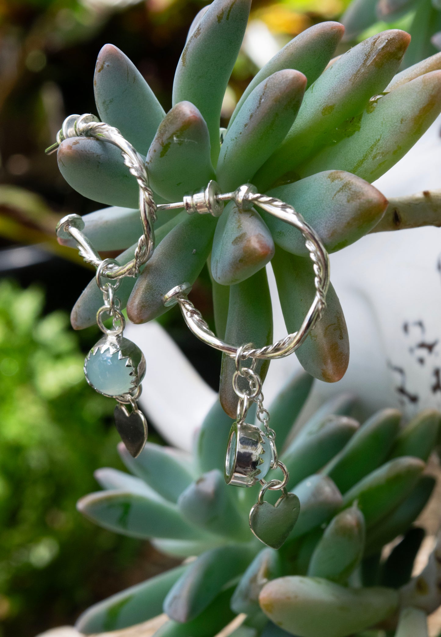 Sterling silver Blue Chalcadony hoops