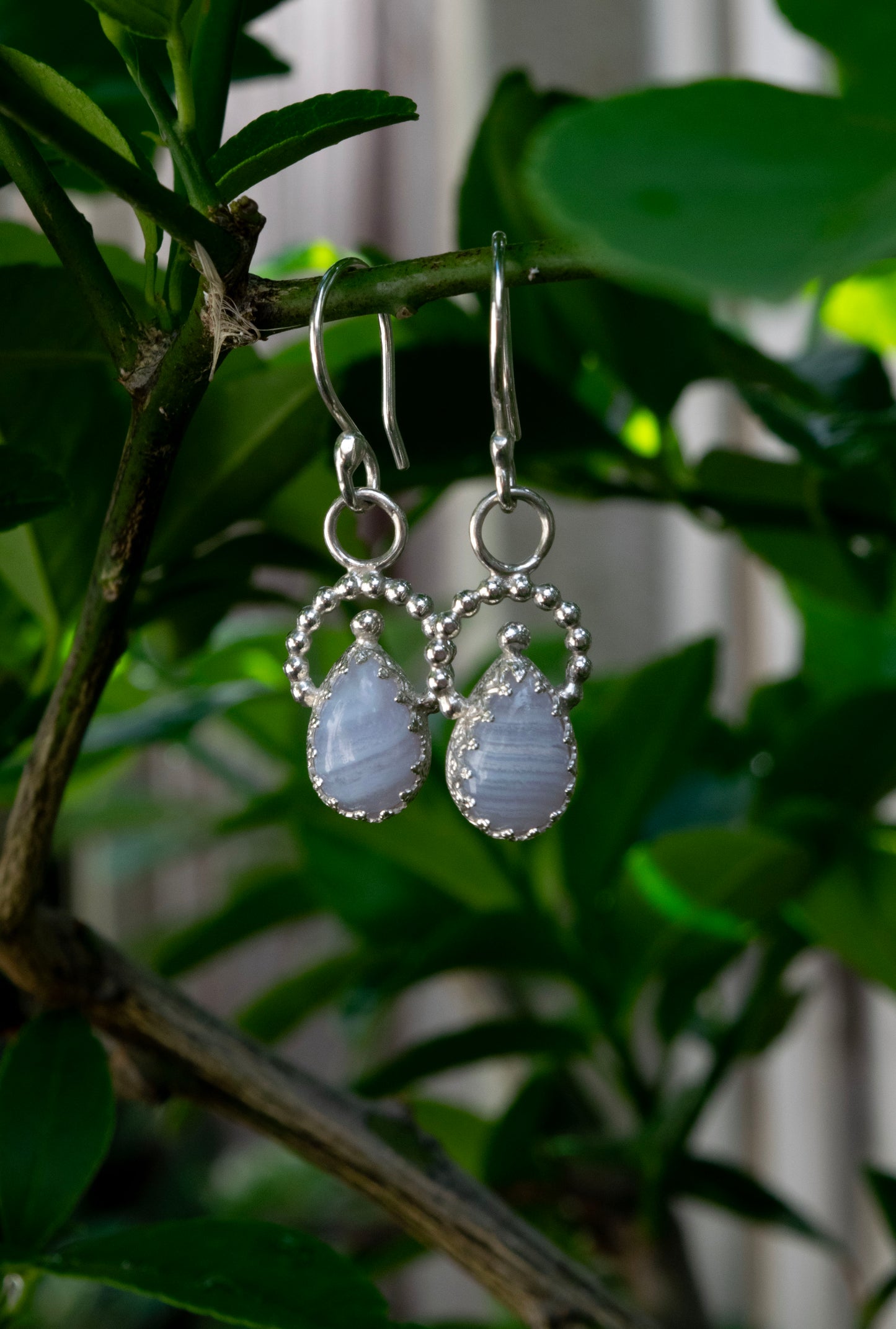 Sterling silver Blue lace agate hook.