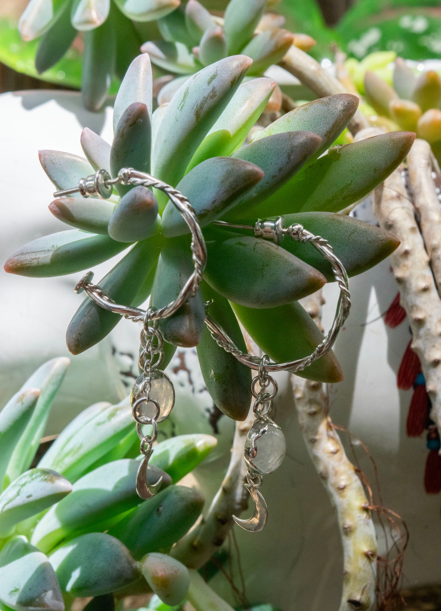 Sterling silver Moonston hoops